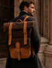 Dark Brown Suede and Leather Roll-Top Backpack - image 1