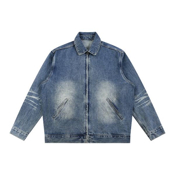 Vintage Wash Zip Up Denim Jacket
